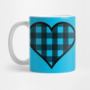 Blue and Black Buffalo Plaid Heart Mug